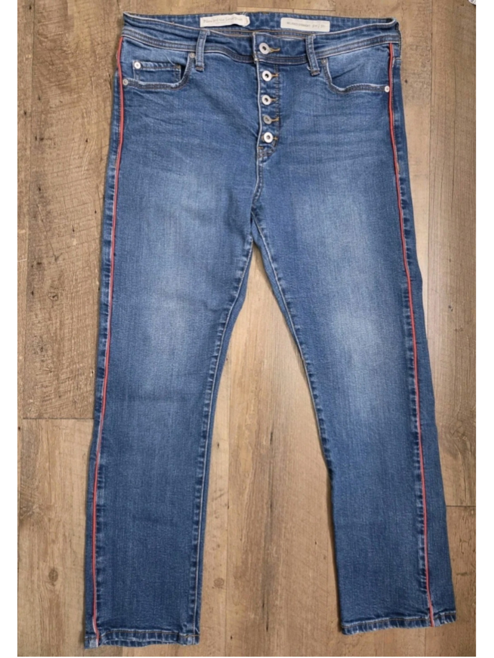 Pilcro Anthropologie Womens 30 Jeans Relaxed Straight Red Side Stripe Button Fly